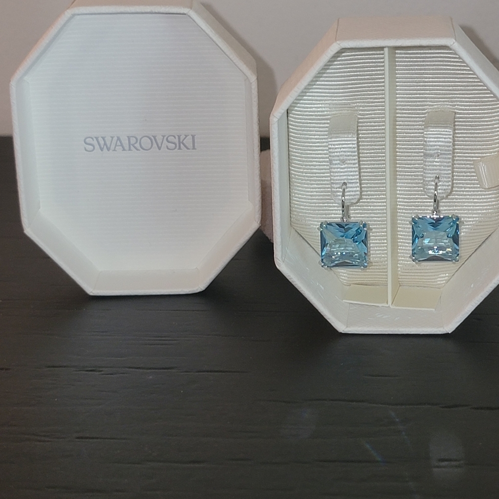 Swarovski Millenia Aqua Blue Square Drop Earrings